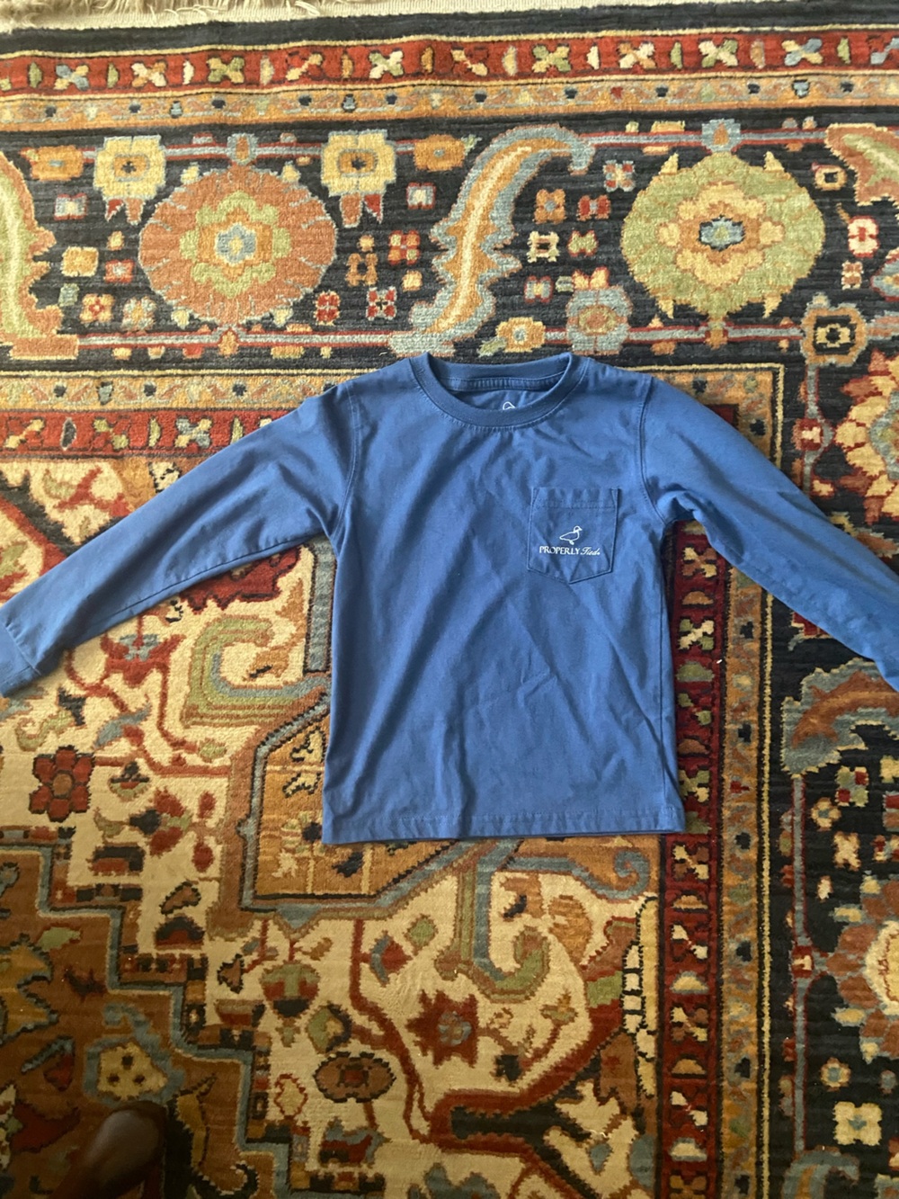 Properly Tied Kids' Long-Sleeve Tee in Blue with Chest Pocket and Deer on back